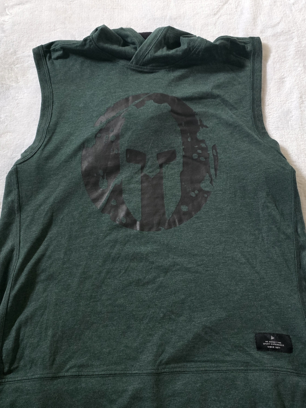 Craft Men's Sleeveless Hoodie in Forest Green with Black Spartan Logo